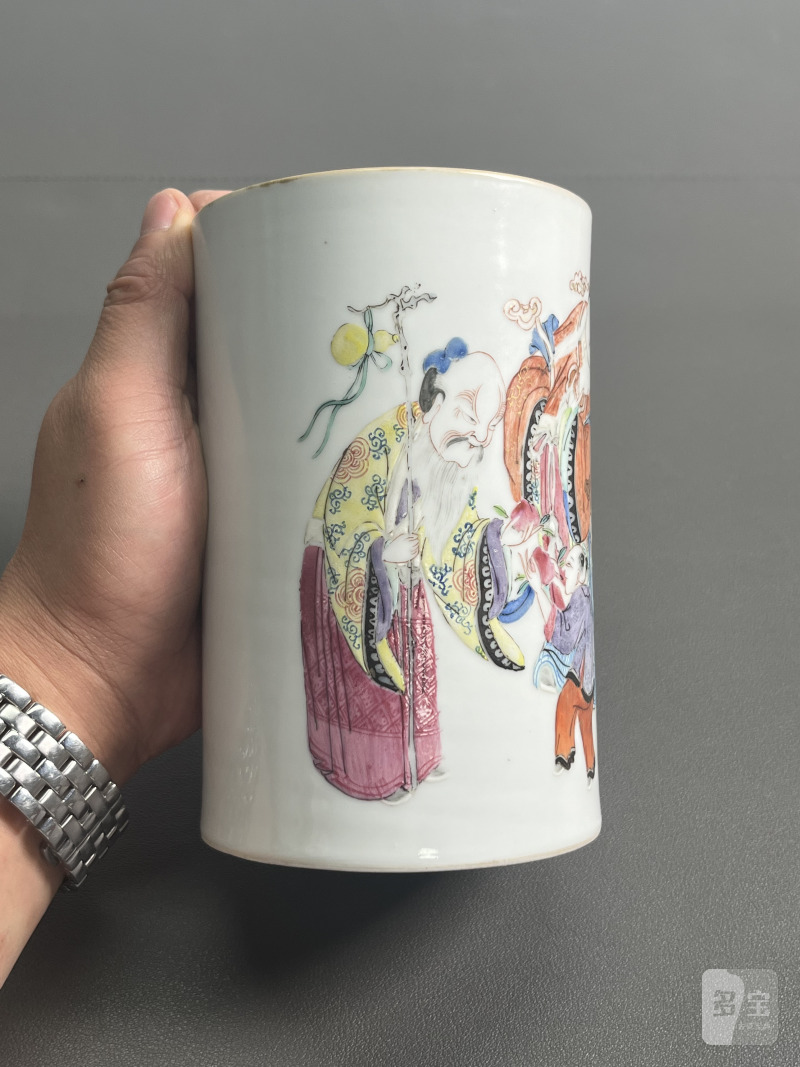 清道光  粉彩“三星”图笔筒 - 图6